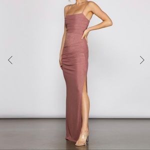 Windsor Mauve QUINN RUCHED HIGH SLIT FORMAL DRESS